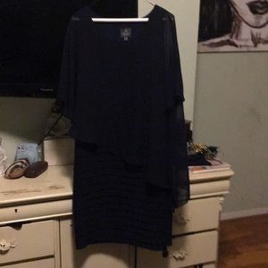 Navy cocktail dress with chiffon overlay size 14